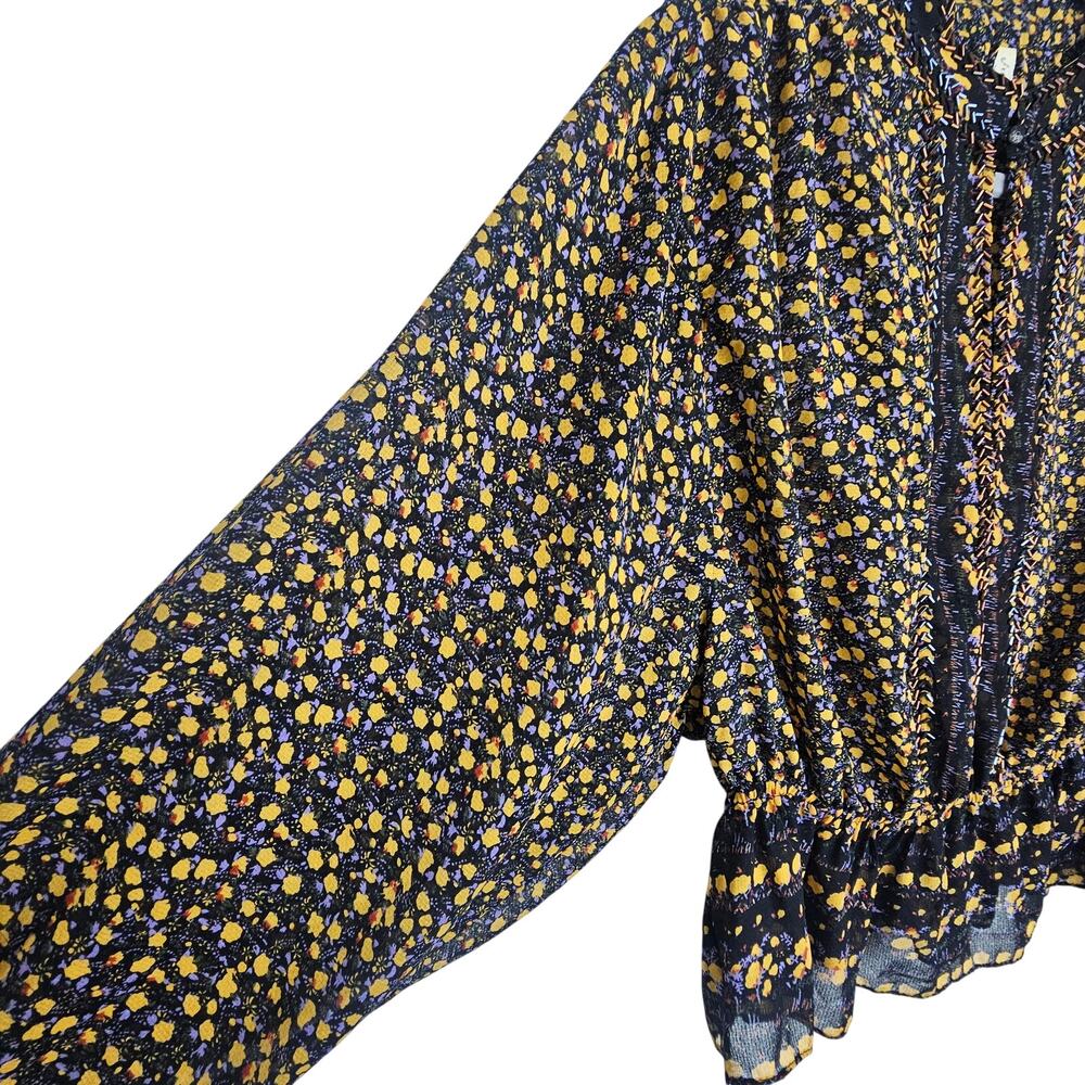 Free People If I Had You Floral Beaded Top Size M Embellished Boho Cottagecore - Picture 6 of 10